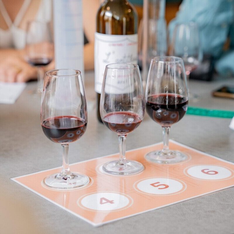 3 verres de vin rouge lors d'une initiation à l'oenologie